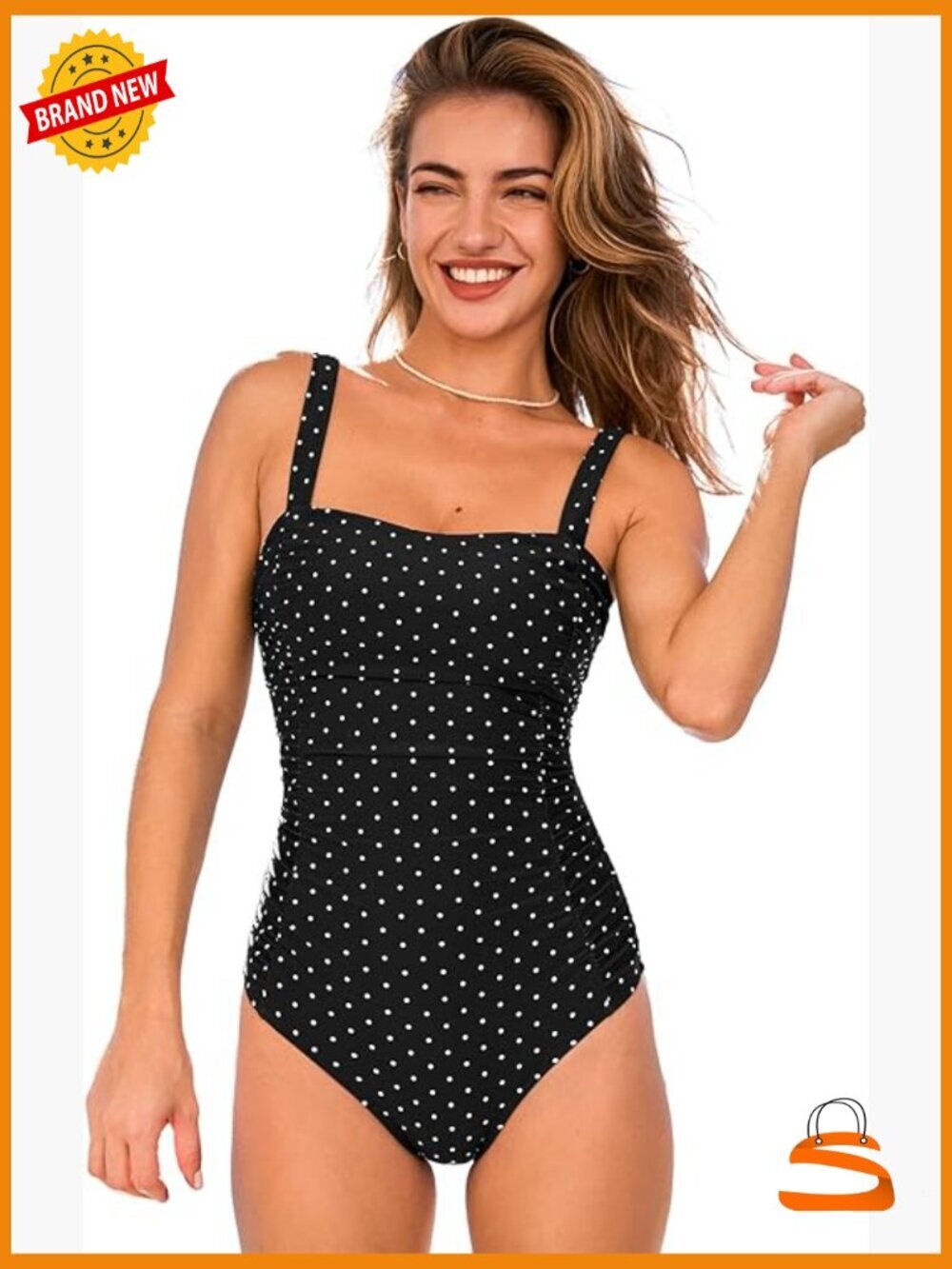 Tummy Control One Piece Swimsuit Square Neck Crisscross Back Self Tie